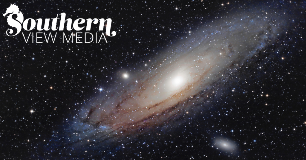 Galaxy background representing Meta’s Andromeda update with Southern View Media logo